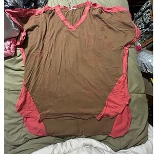 Blue Velvet Oversized Star Embroidered Tunic Top Brown Coral L/XL Raw Hem Boho